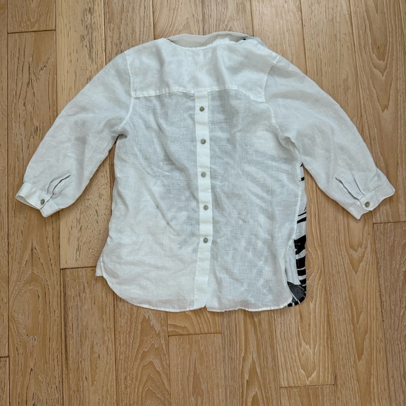 womens white linen top white palm leaf sleeve Lagenlook size 6 artsy tropical - Picture 6 of 6